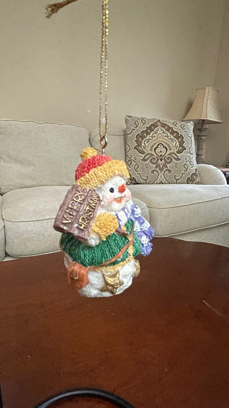 Ceramic Snowman Christmas Ornament Hand Painted Holiday Decor